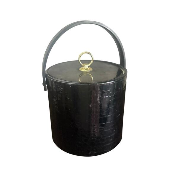 Vintage 1970 Black Faux Croc Ice Bucket with Handle – Mid-Century Barware - Picture 1 of 4
